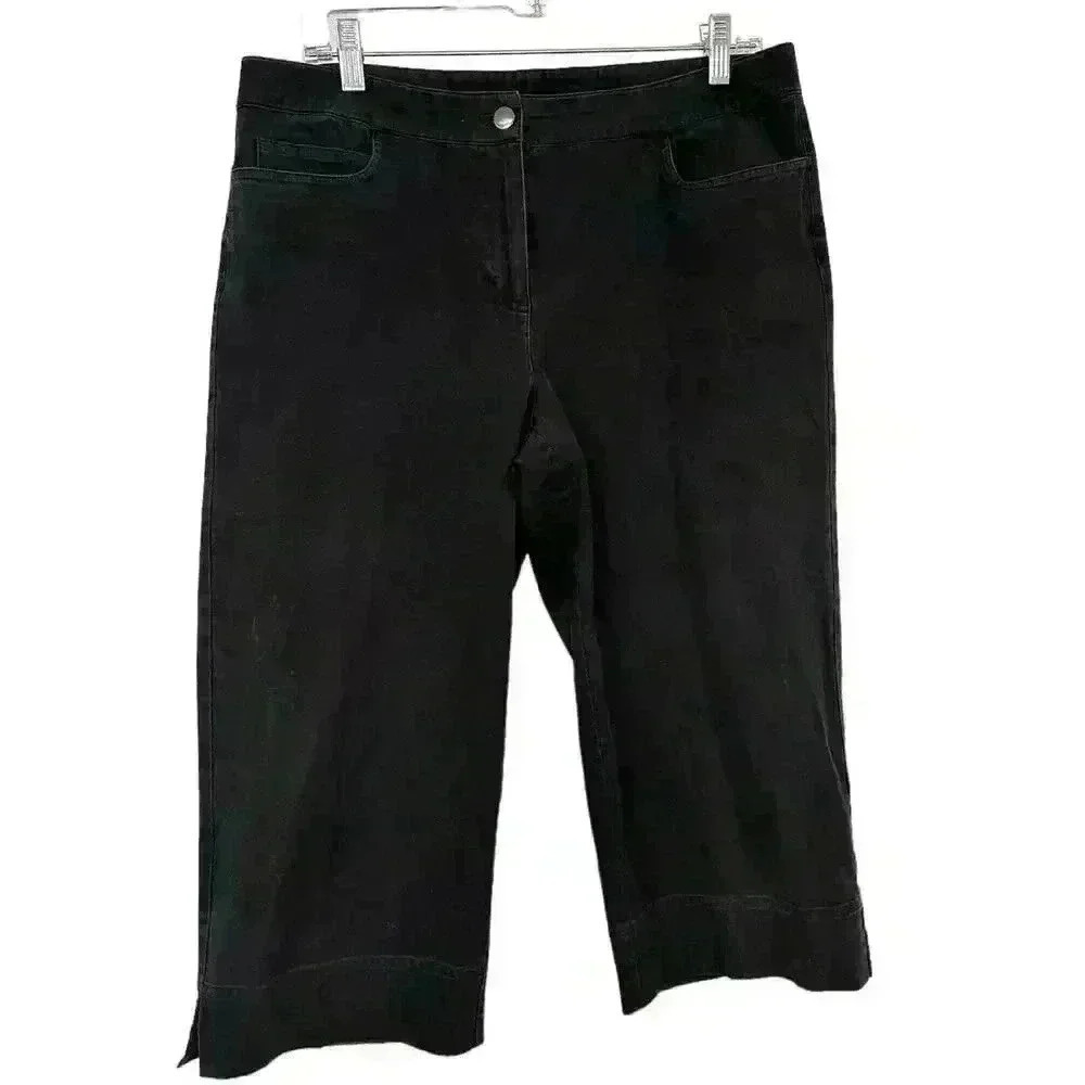 EILEEN FISHER BLACK CROPPED WIDE LEG CASUAL PANT SIZE M
